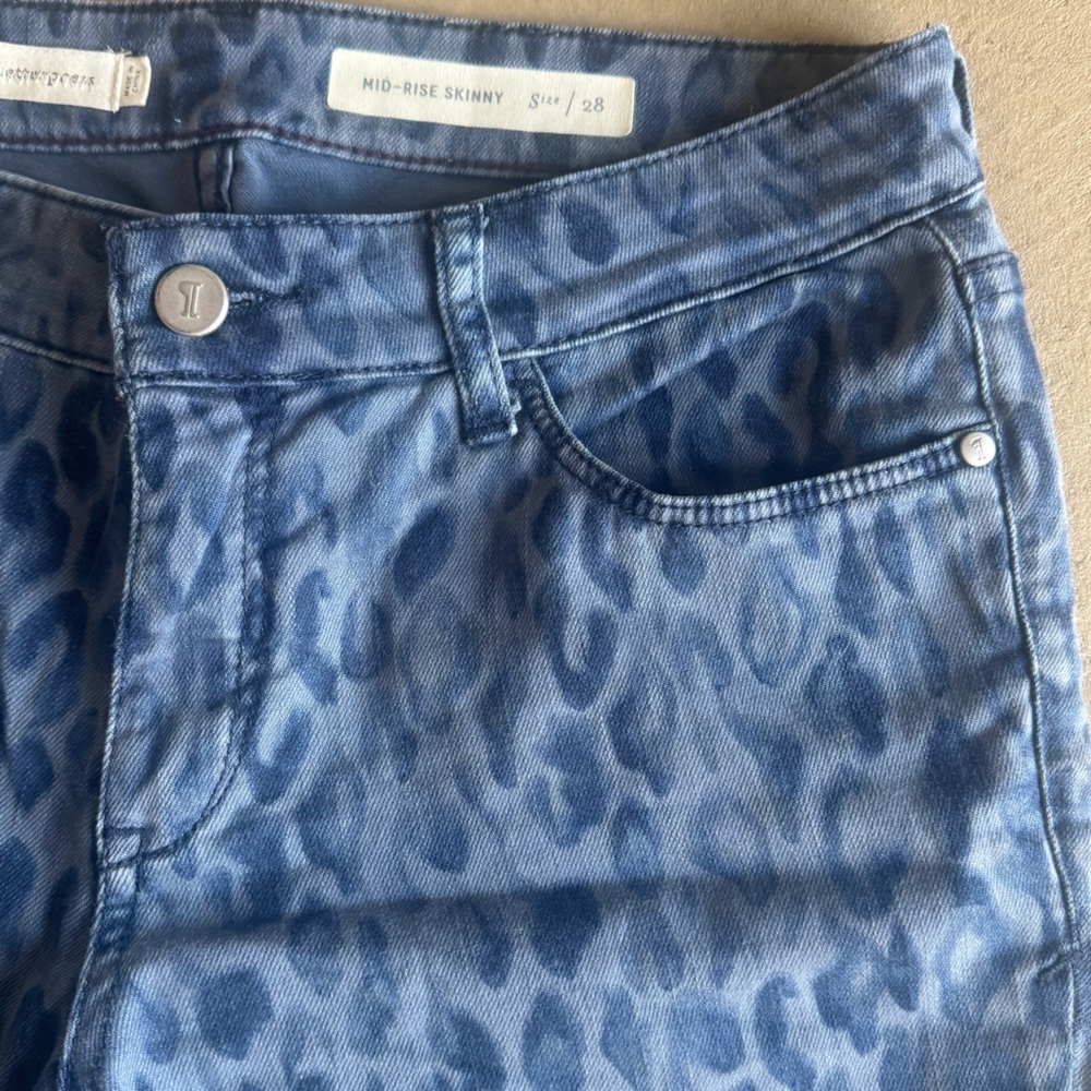 Pilcro Anthropologie Blue Leopard/cheetah Print Jeans (28) Mid Rise Skinny - Picture 5 of 16